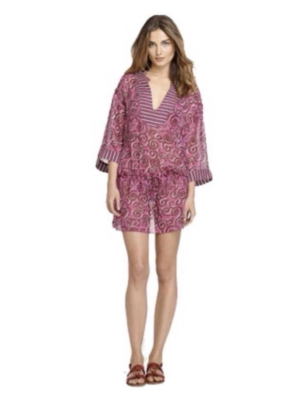 Tory Burch Sapello‎ Silk Magenta Paisley Floral Coverup Tunic Top